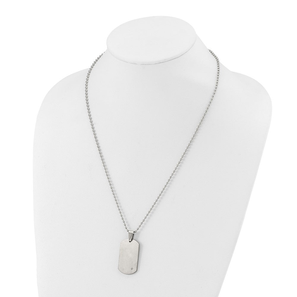 Chisel Titanium Brushed with .02 carat Diamond Accent Dog Tag 22 inch Necklace