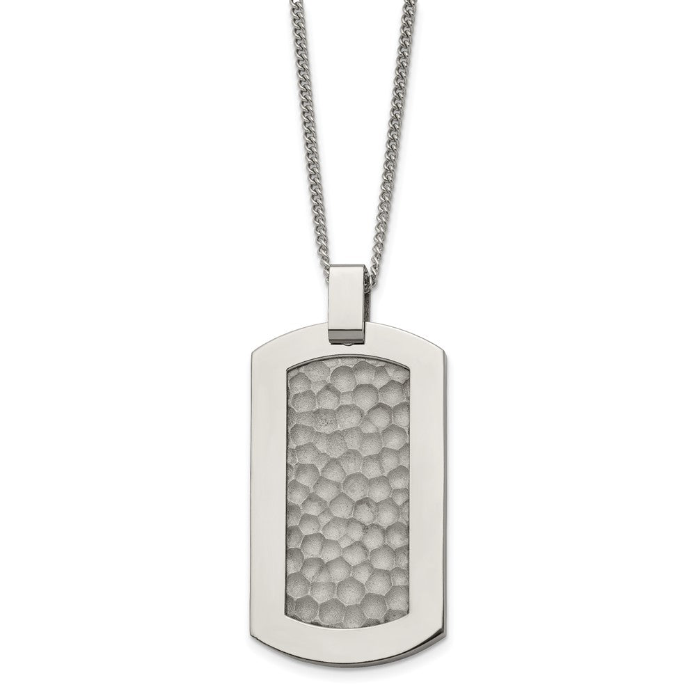 Chisel Titanium Polished and Hammered Dog Tag 22 inch Necklace