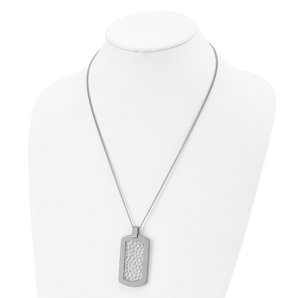 Chisel Titanium Polished and Hammered Dog Tag 22 inch Necklace