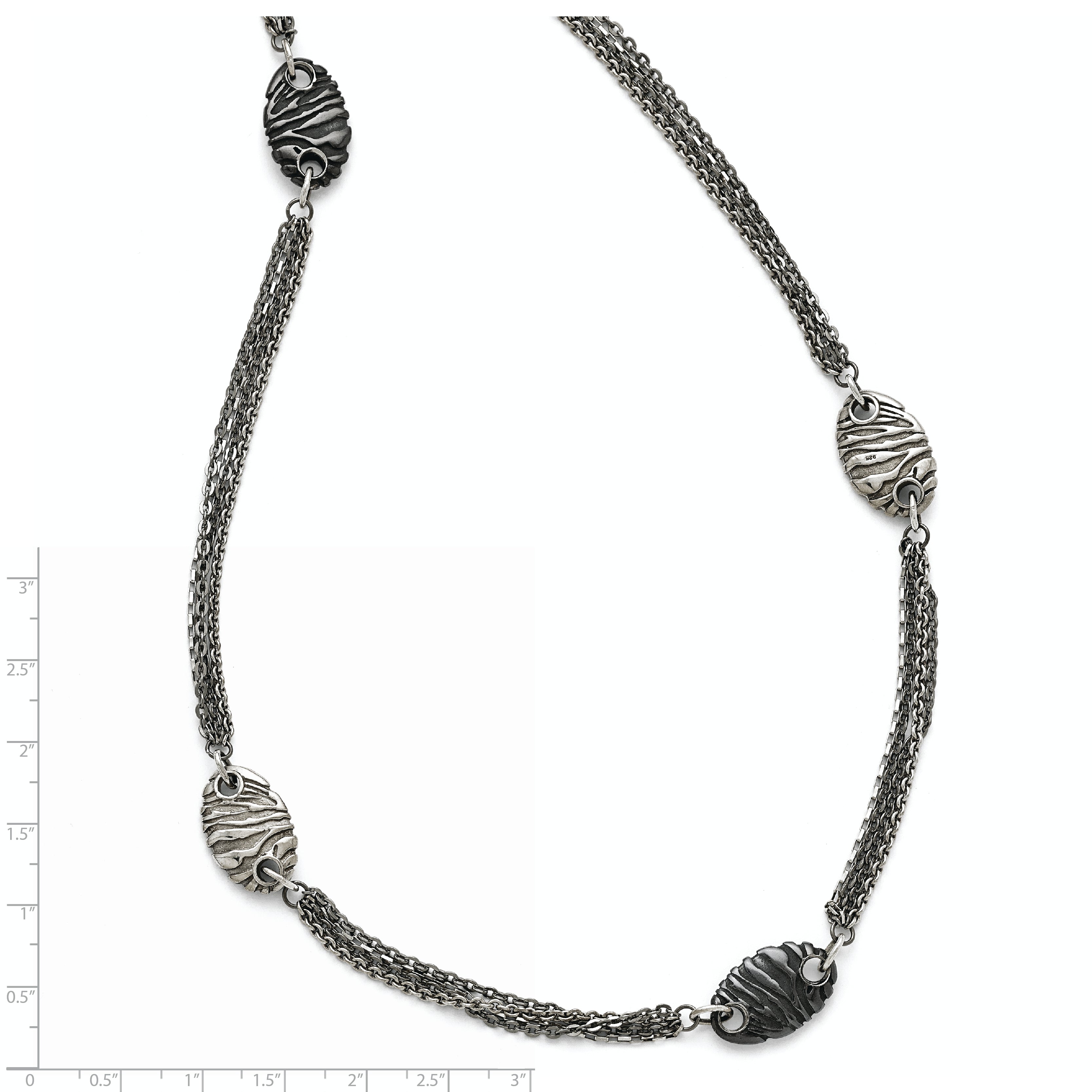 Titanium Sterling Silver Black Ti Polished and Etched Oval Station Necklace