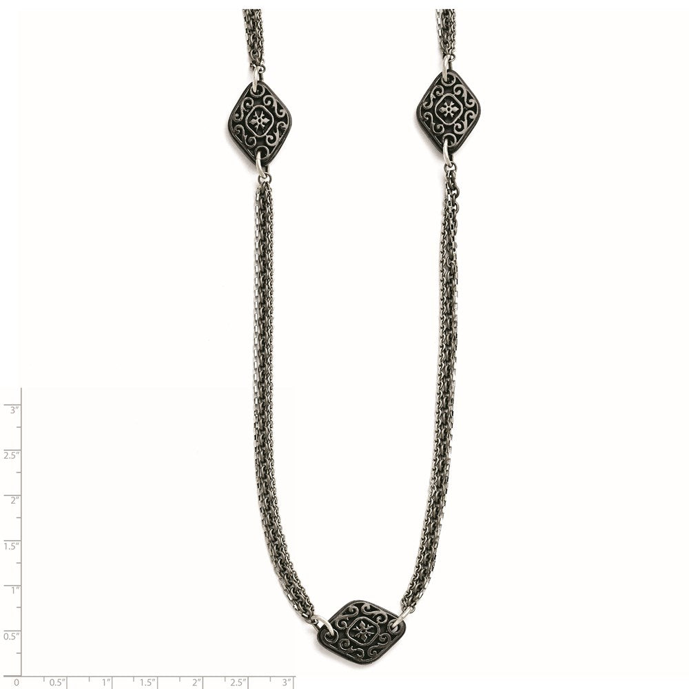 Titanium/Ster.Sil Black Ti Polished Etched Charms Necklace