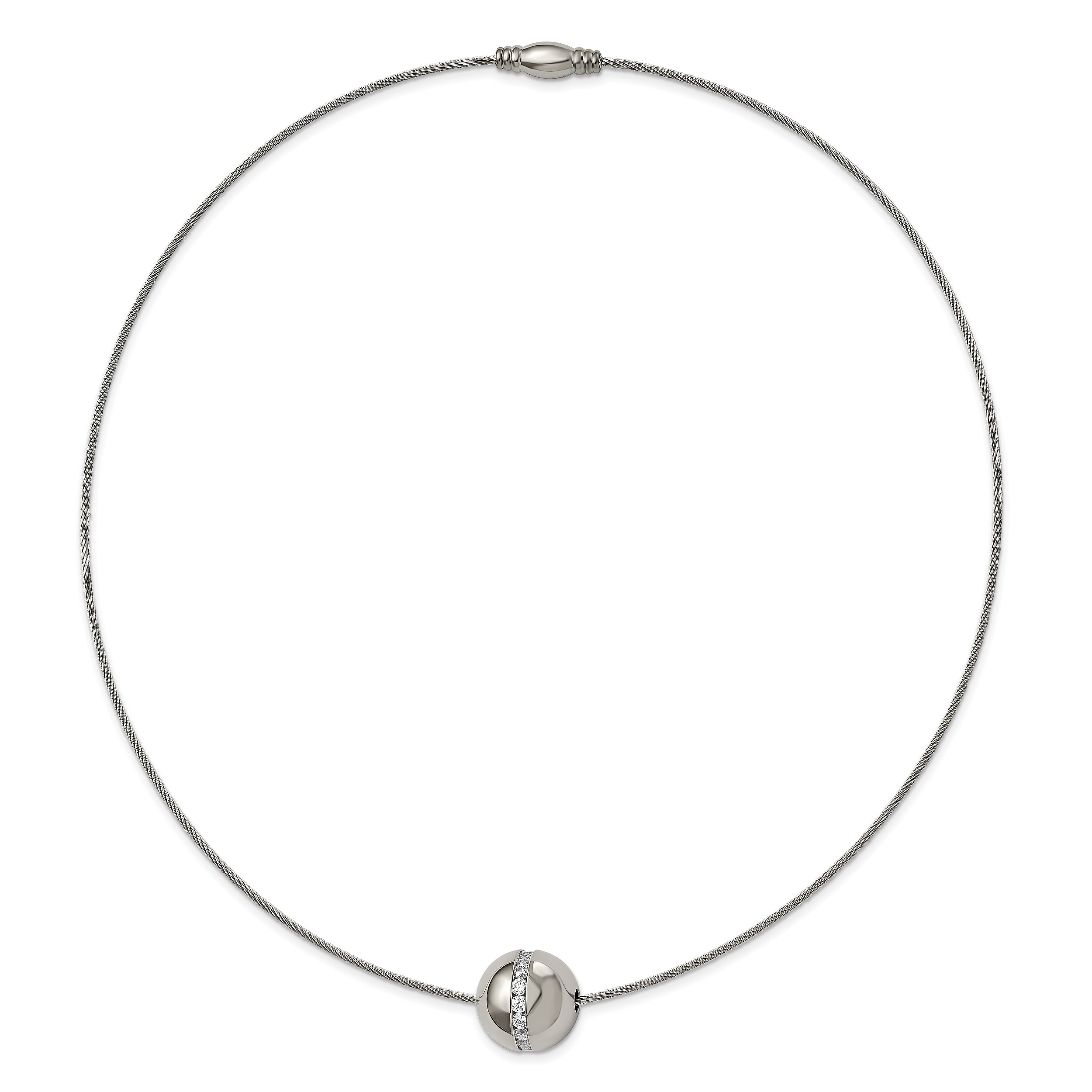 Chisel Titanium CZ Pendant with Polished Stainless Steel 17 inch Wire Necklace