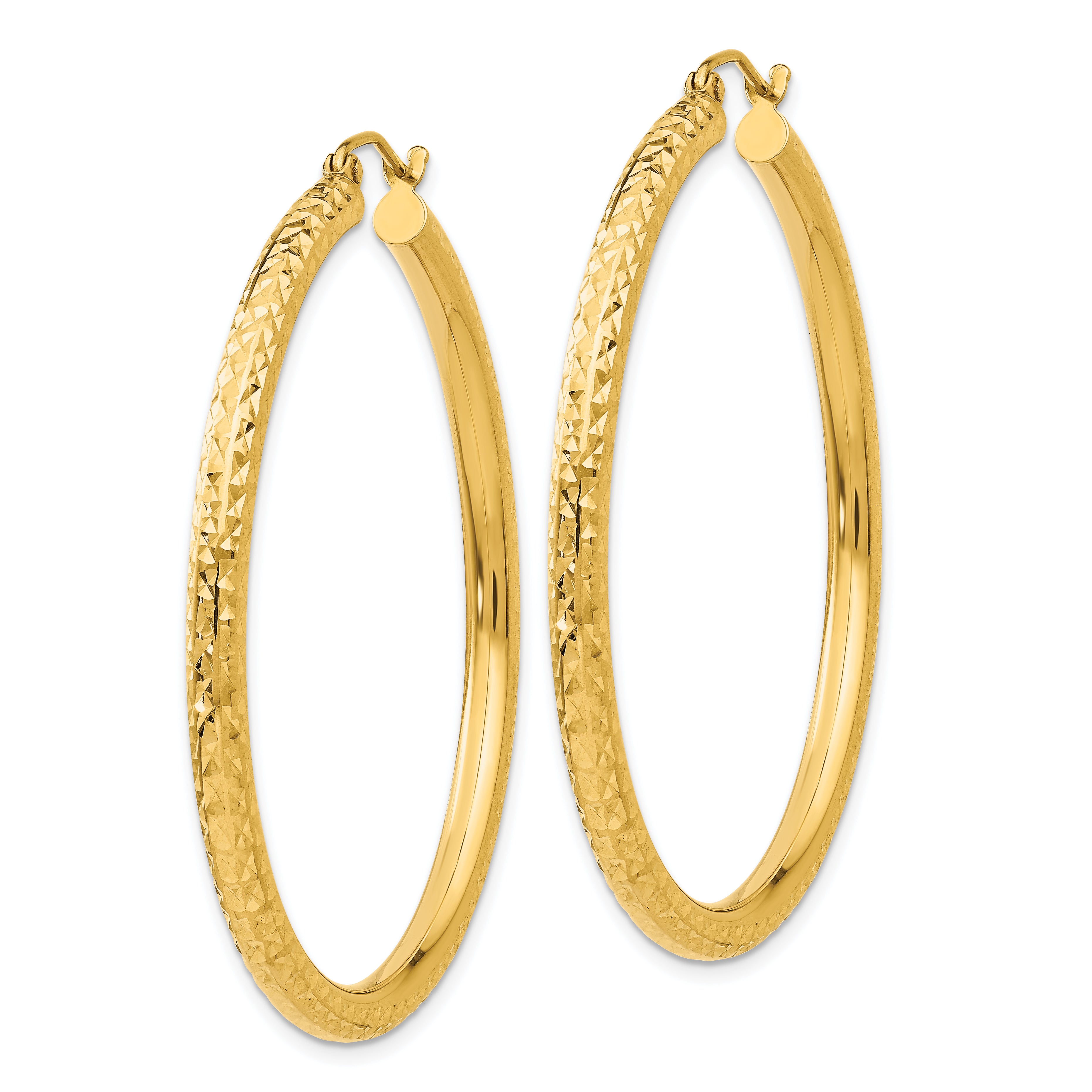 14k Diamond-cut 3mm Round Hoop Earrings