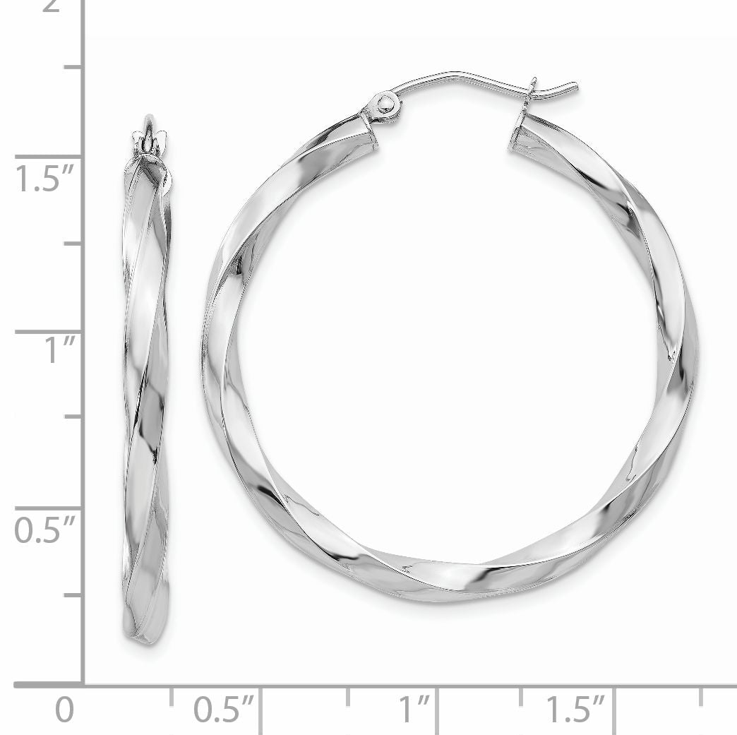 14k White Gold 3mm Twisted Hoop Earrings