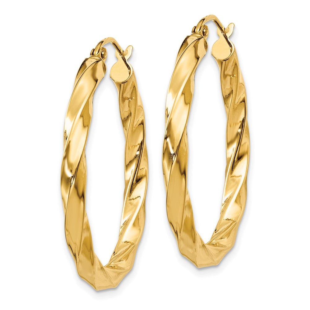 14k Polished 3mm Twisted Hoop Earrings