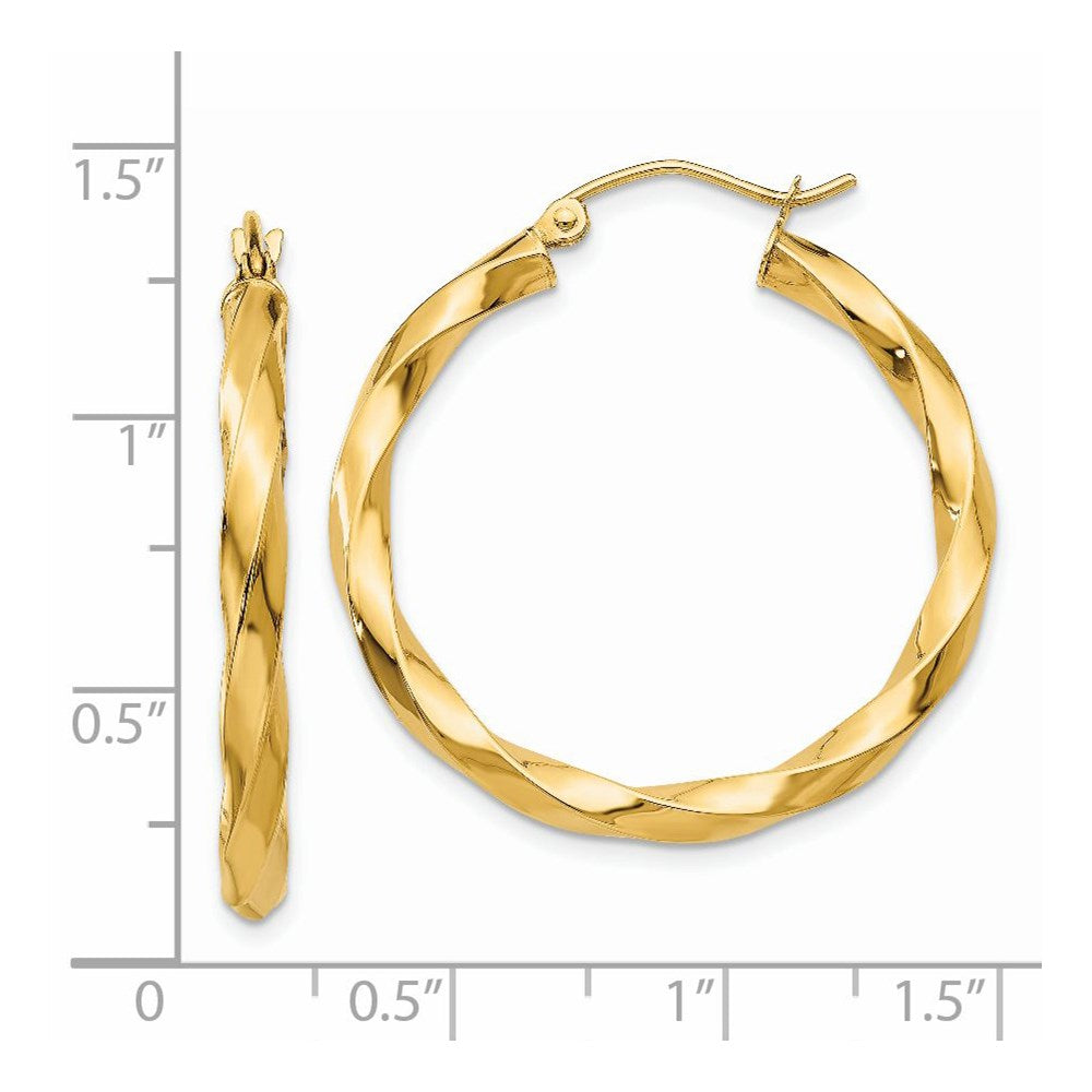 14k Polished 3mm Twisted Hoop Earrings