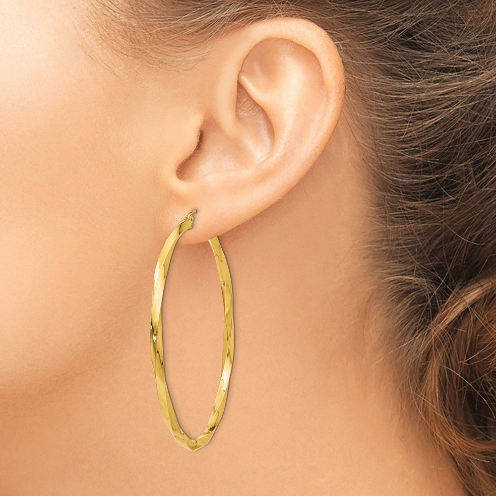 14k Polished 3mm Twisted Hoop Earrings