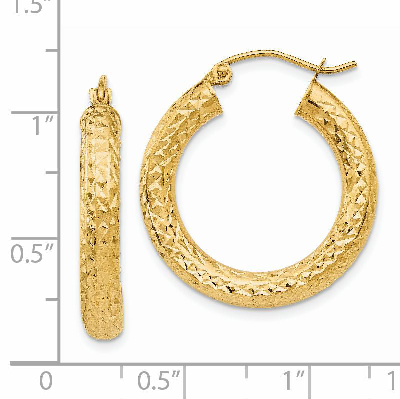 14k Diamond-cut 4mm Round Hoop Earrings