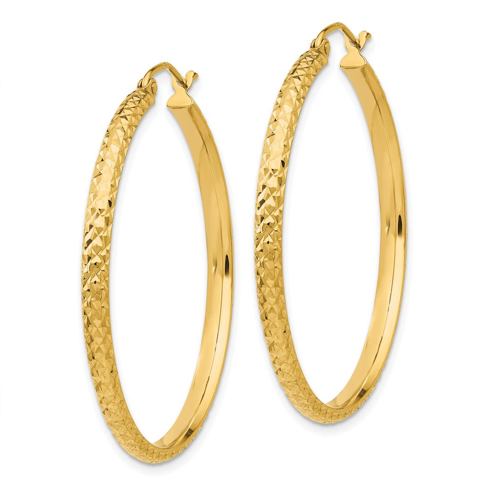 14K Diamond-cut 2.8x37mm Hollow Hoop Earrings