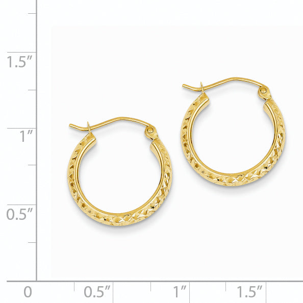 14K Diamond-cut 3.5x17mm Hollow Hoop Earrings