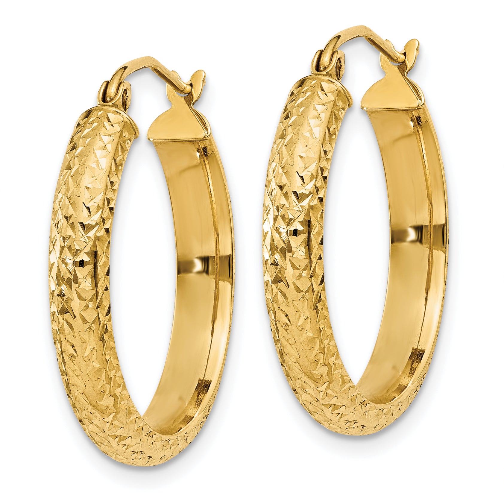 14K Diamond-cut 3.5x22mm Hollow Hoop Earrings