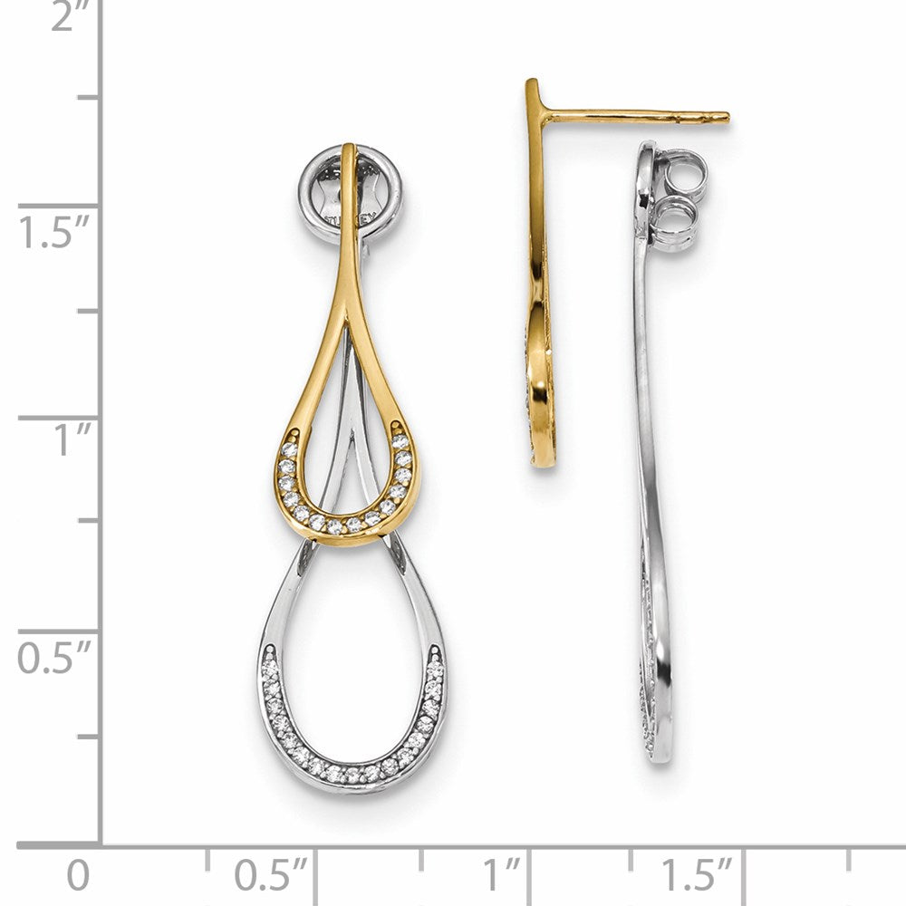 14k Two-tone Teardrop CZ Front & Back Earrings