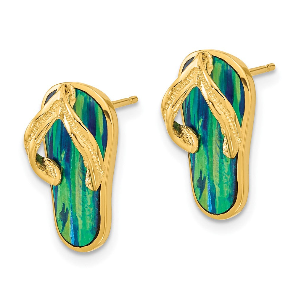 14k Polished w/Created Blue Opal Flip Flop Post Earrings