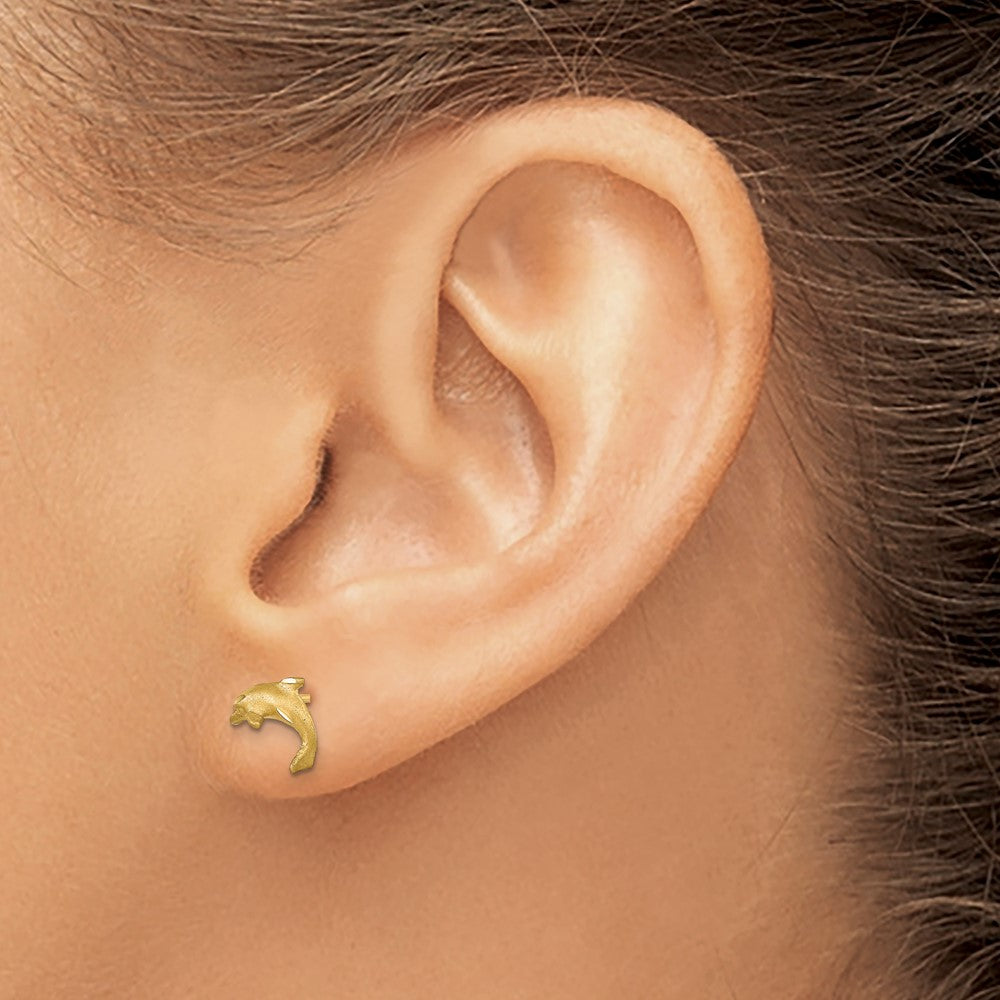 14k Satin Diamond-cut Dolphin Post Earrings