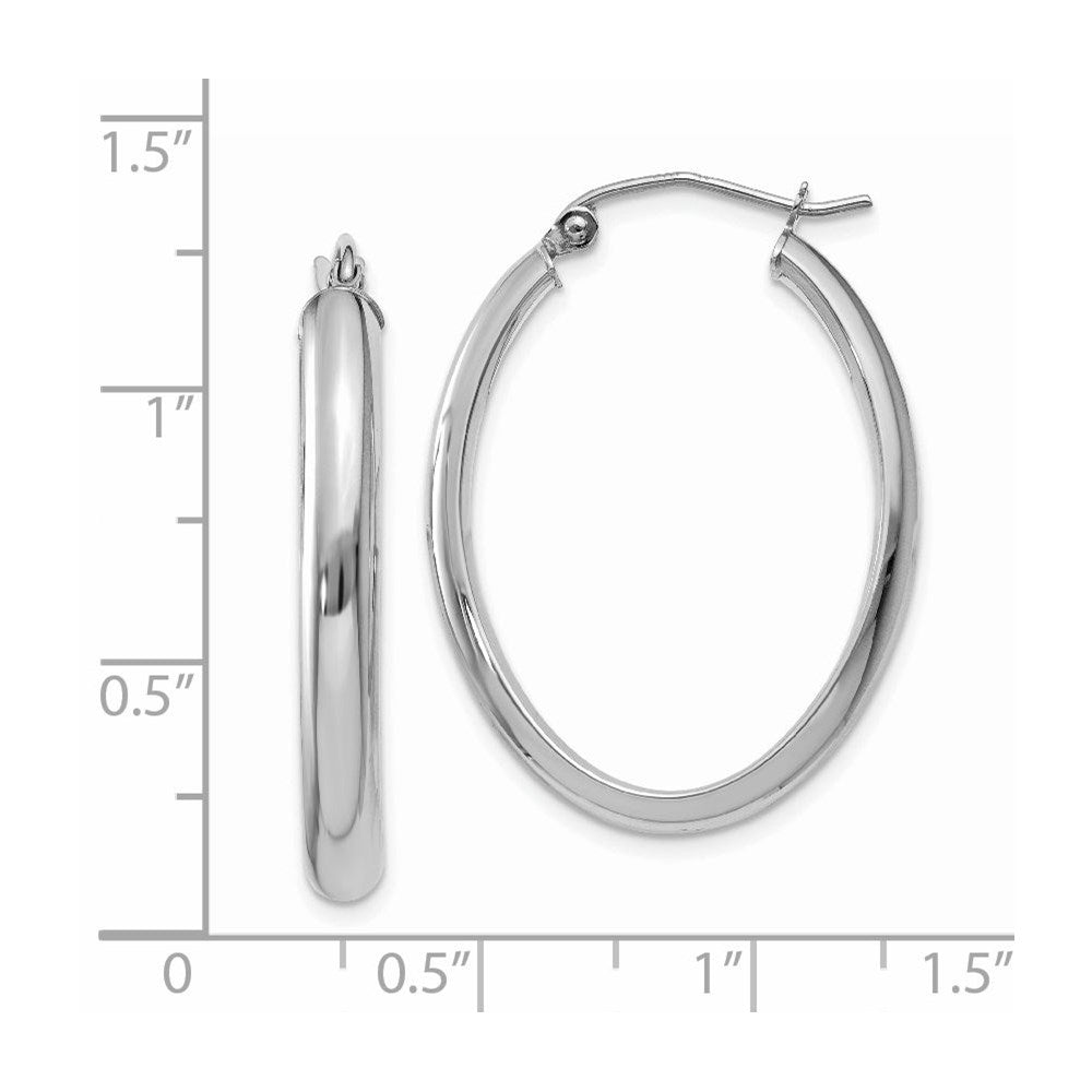 14k White Gold Polished 3.5mm Oval Hoop Earrings