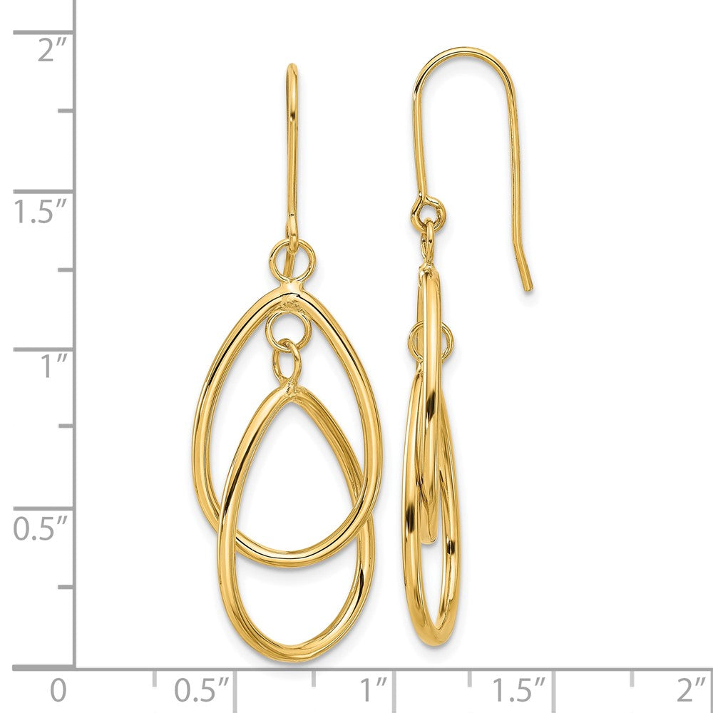 14k Polished Double Circle Dangle Wire Earrings