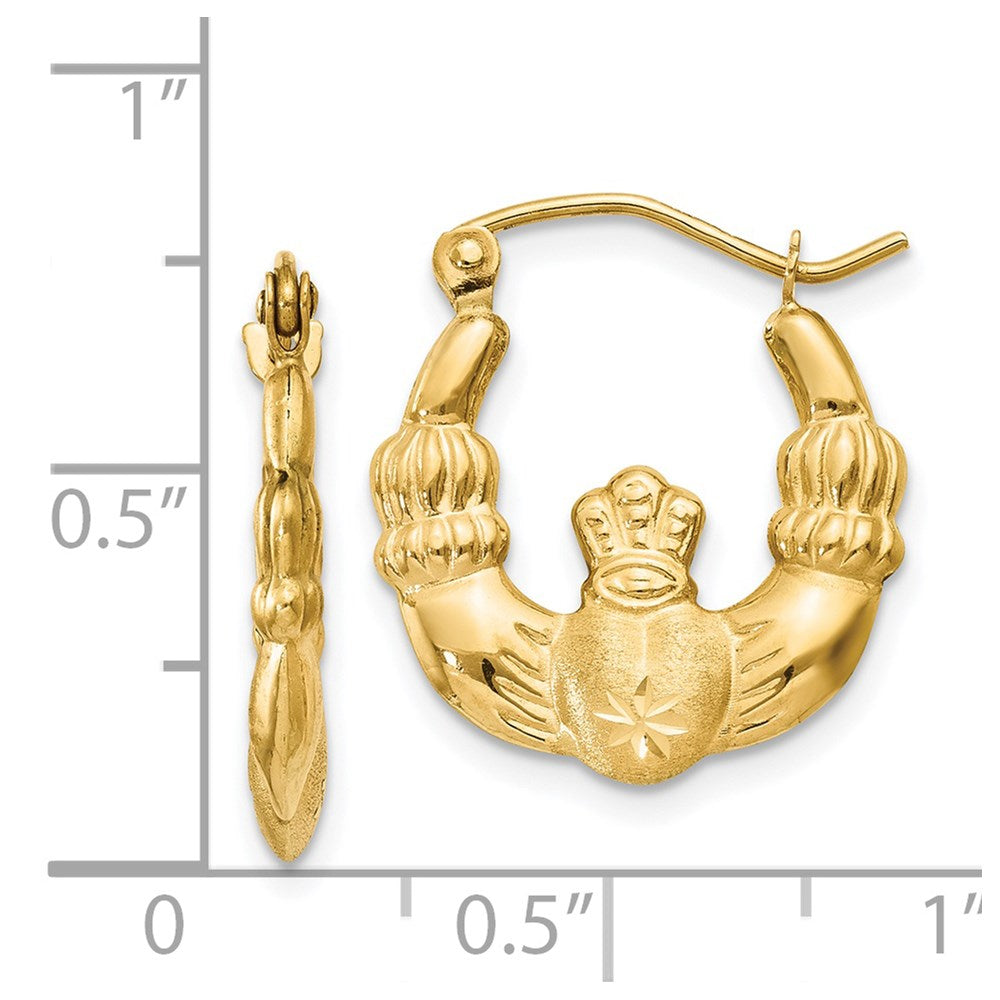 14k Polished and Satin Claddagh Hoop Earrings