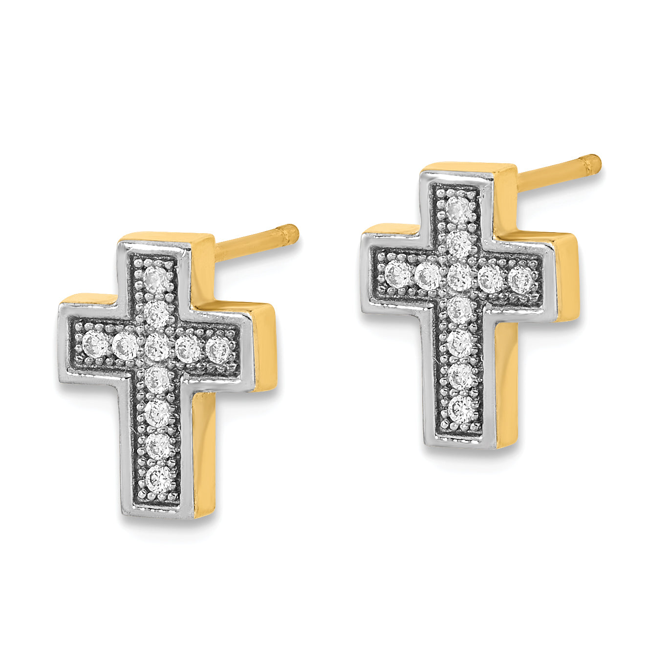 14k w/Rhodium Micro PavÇ CZ Cross Post Earrings