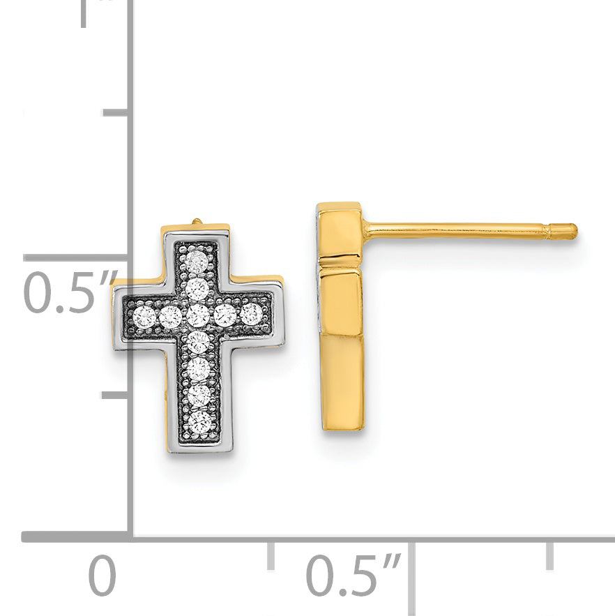 14k w/Rhodium Micro PavÇ CZ Cross Post Earrings