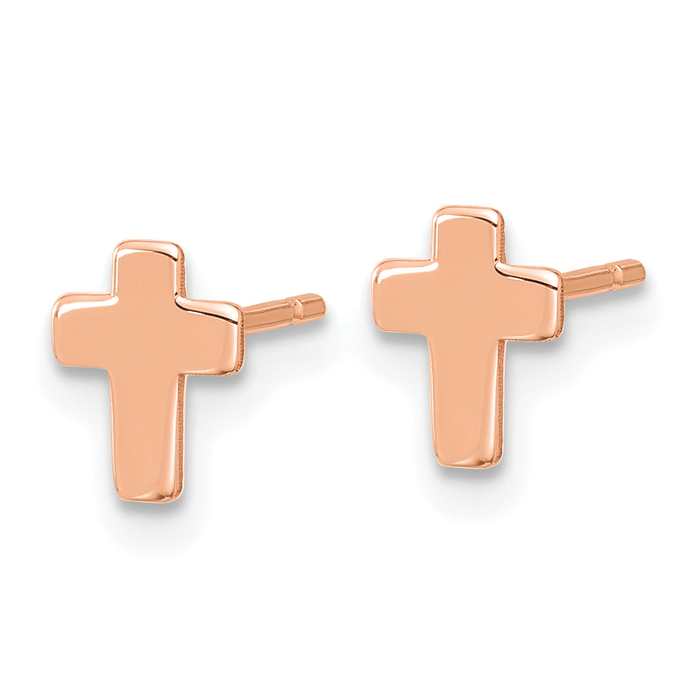 14K Rose Gold Polished Small Cross Post Earrings