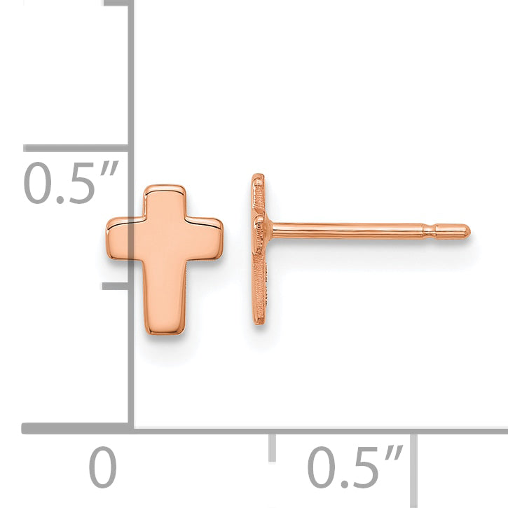 14K Rose Gold Polished Small Cross Post Earrings
