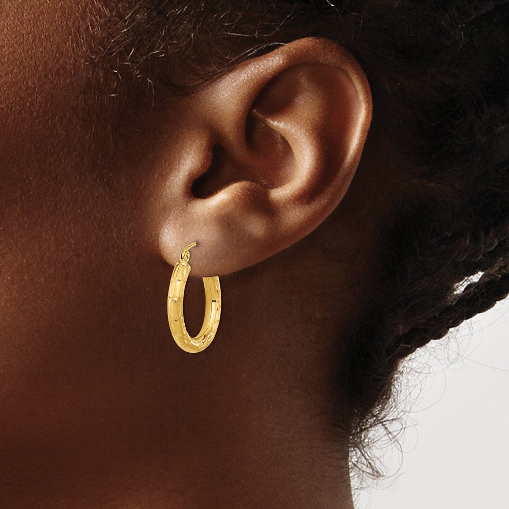 14k Polished Satin and Diamond-cut Hoop Earrings