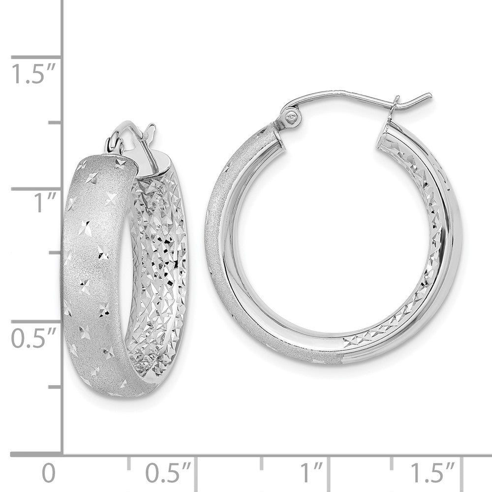 14k White Gold Polished Satin and Diamond-cut In/Out Hoop Earrings