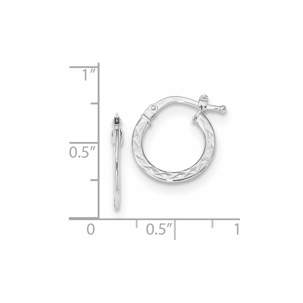 14k White Gold Polished and Diamond-cut Hoop Earrings