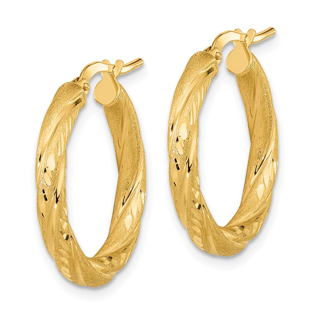 14k 3mm Polished & Satin D/C Hoop Earrings