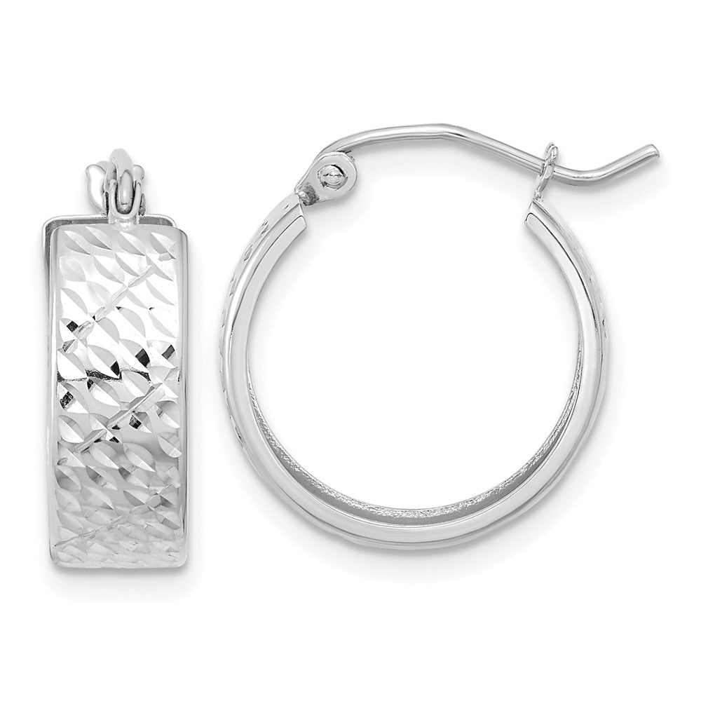 14k White Gold Diamond-cut Hoop Earrings