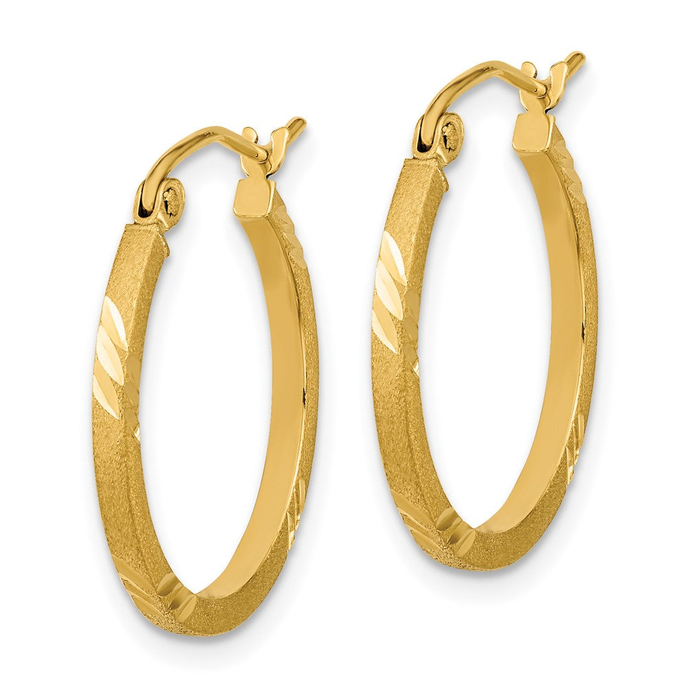 14k Satin Diamond-cut Square Tube Hoop Earrings
