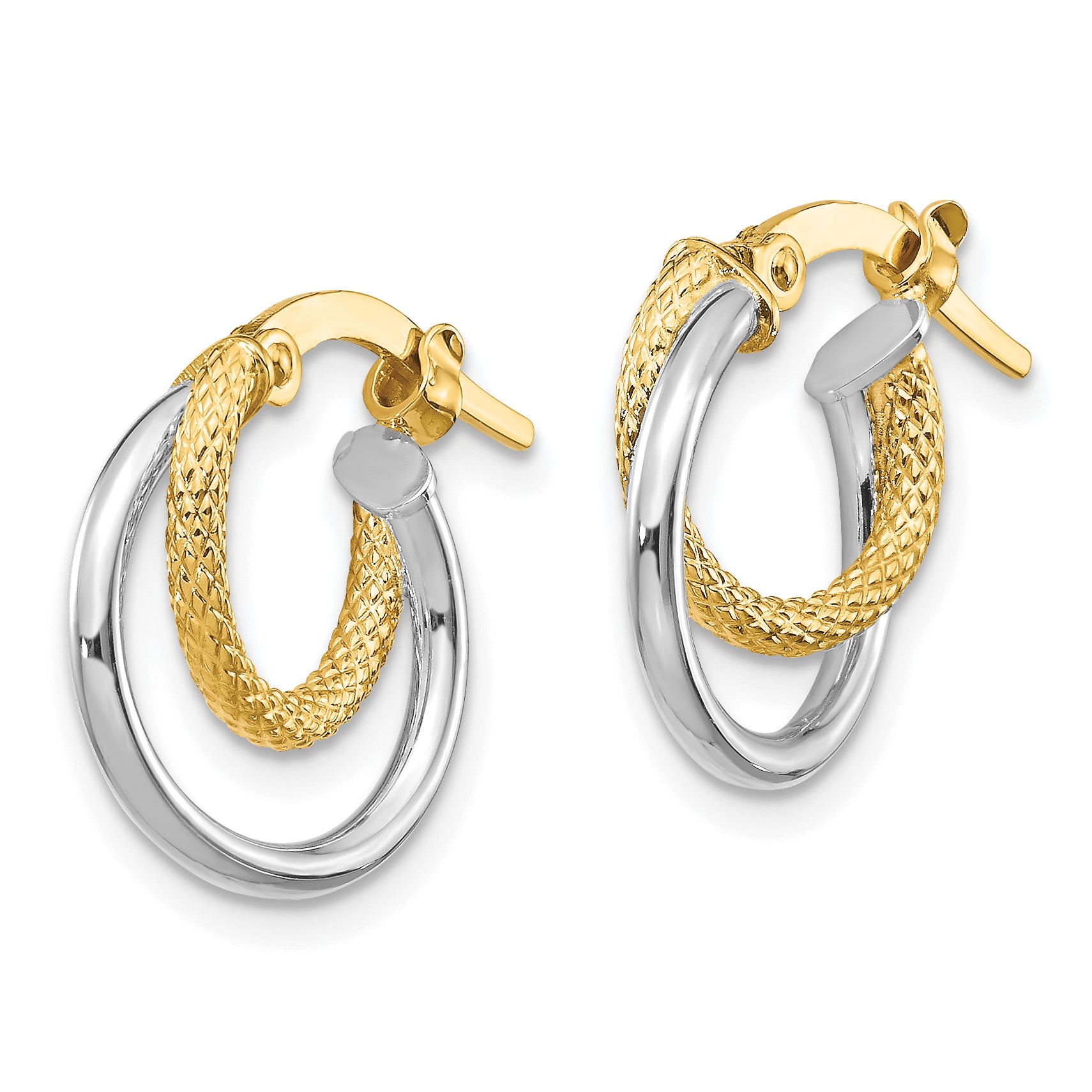 14K Two-Tone Polished Diamond-Cut Hinged Hoop Earrings