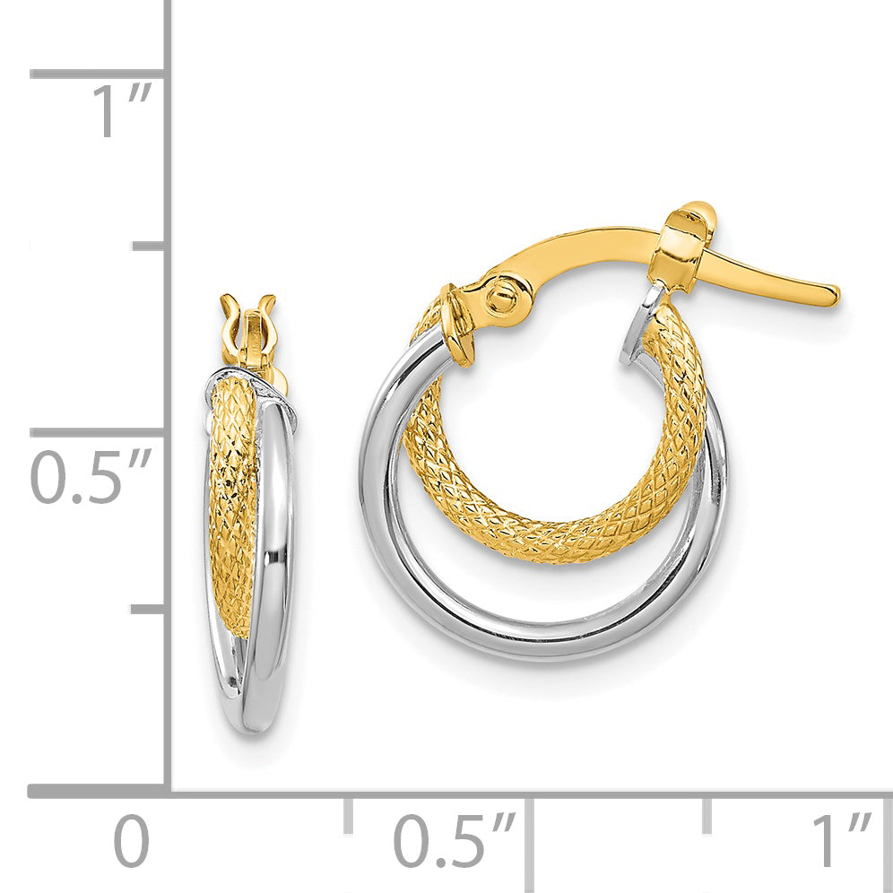 14K Two-Tone Polished Diamond-Cut Hinged Hoop Earrings