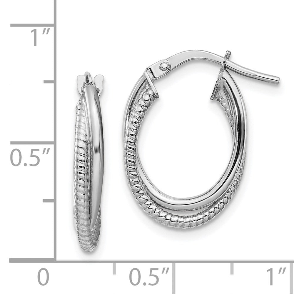 14k White Gold Polished and Textured Double Oval Hoops
