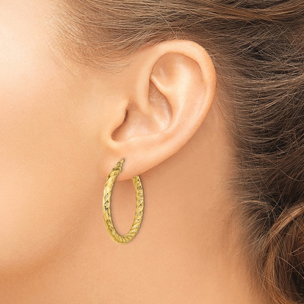 14k Gold Polished 3mm Twisted Hoop Earrings