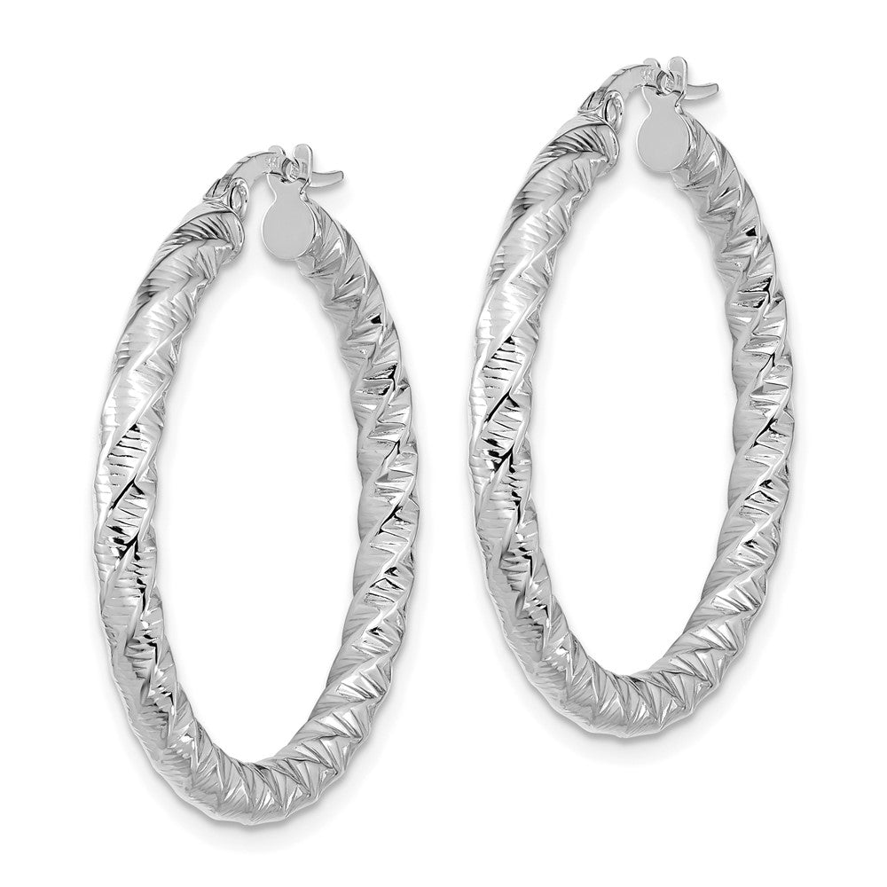 14k White Gold Polished 3mm Twisted Hoop Earrings