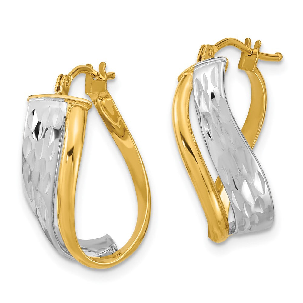 14k Two-Tone Diamond-cut and Polished Earrings