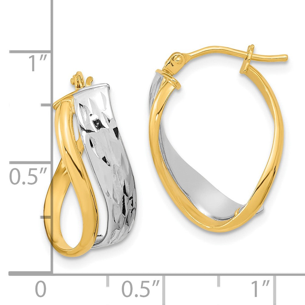 14k Two-Tone Diamond-cut and Polished Earrings