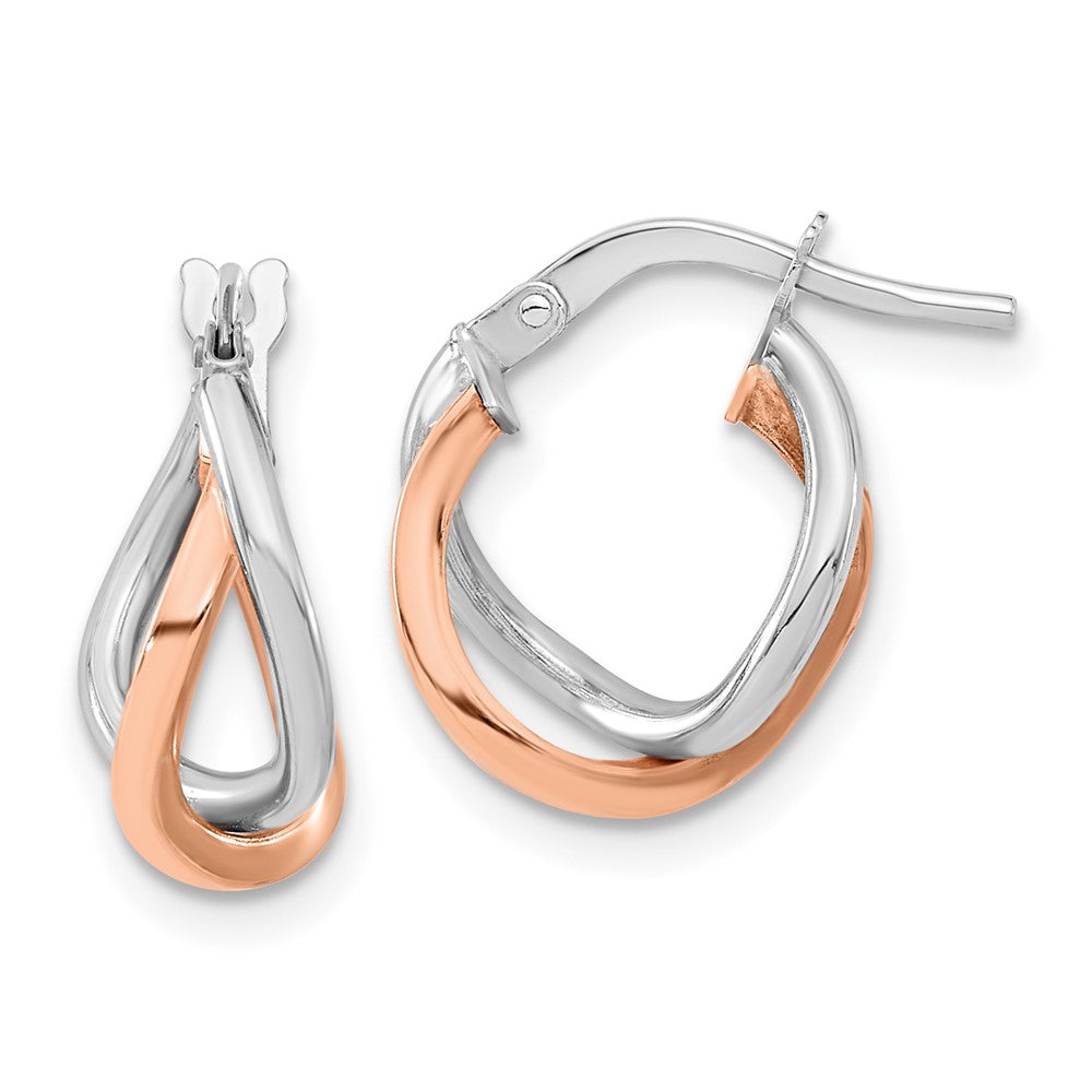 14k White and Rose Gold Fancy Hoops