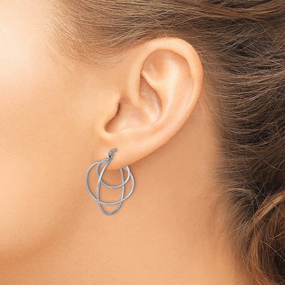 14k White Gold Polished Twisted Circles Hoop Earrings