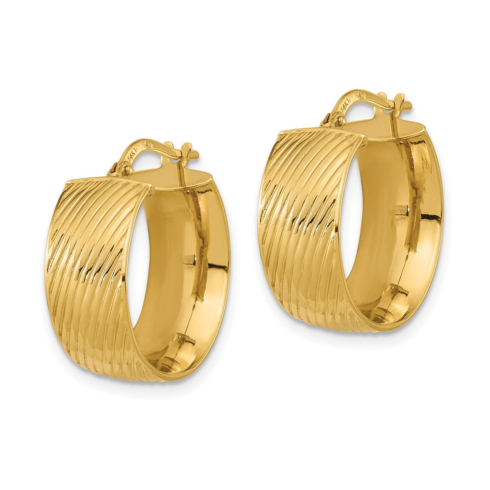 14K 8mm Polished Textured Hinged Hoop Earrings
