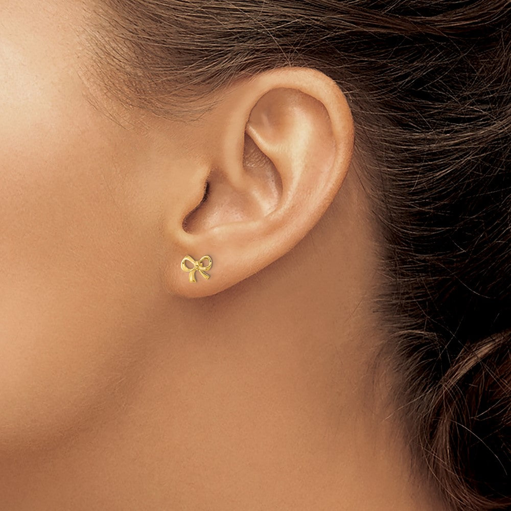 14k Gold Polished Bow Post Earrings