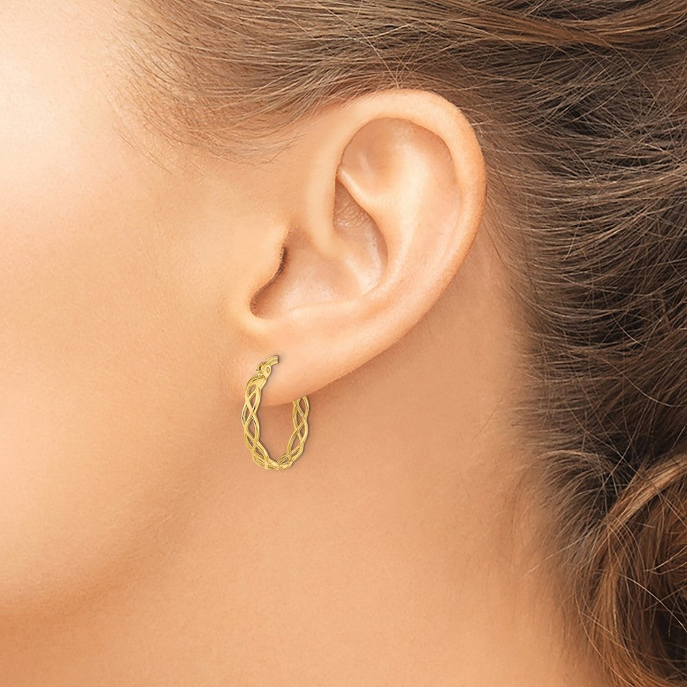 14k Gold Polished Intertwined Filigree Hoop Earrings