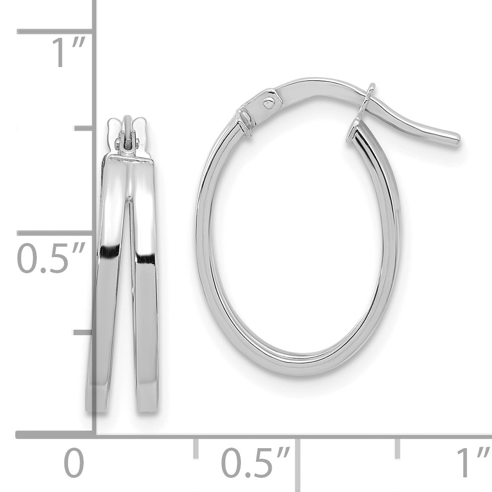 14K White Gold Polished Double Hoops