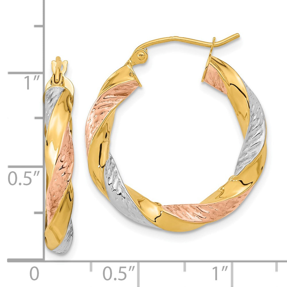 14k w/ White/Rose RH Polished & D/C Twist Hoop Earrings