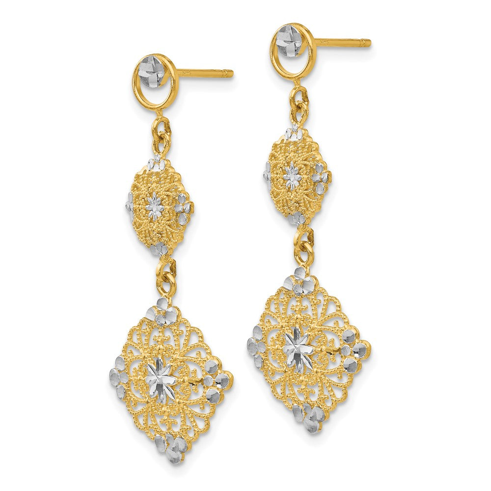 14k Rhodium Diamond-cut Filigree Dangle Earrings