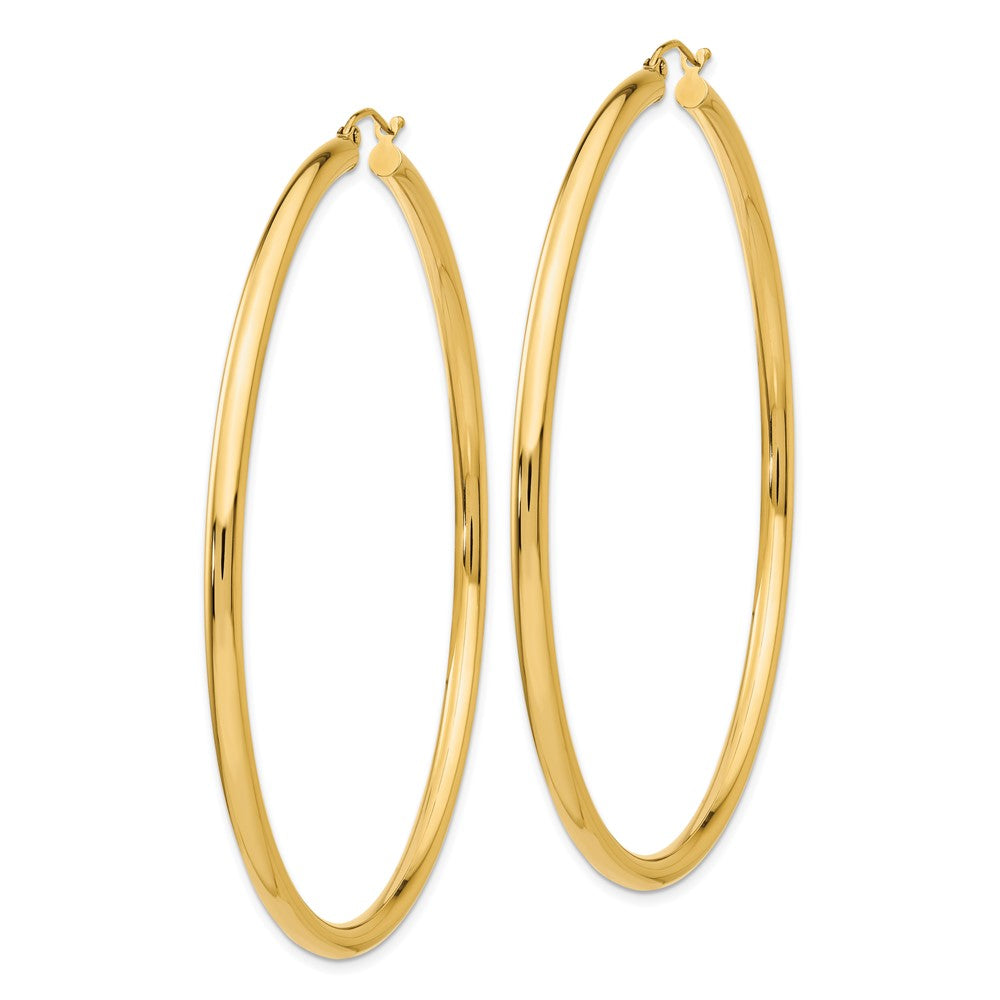 14k Polished 3x70mm Round Tube Hoop Earrings