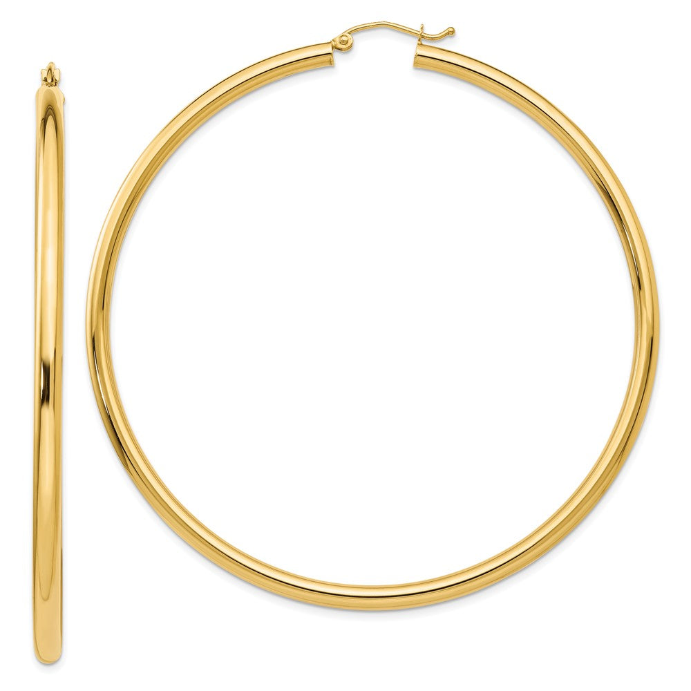 14k Polished 3x70mm Round Tube Hoop Earrings