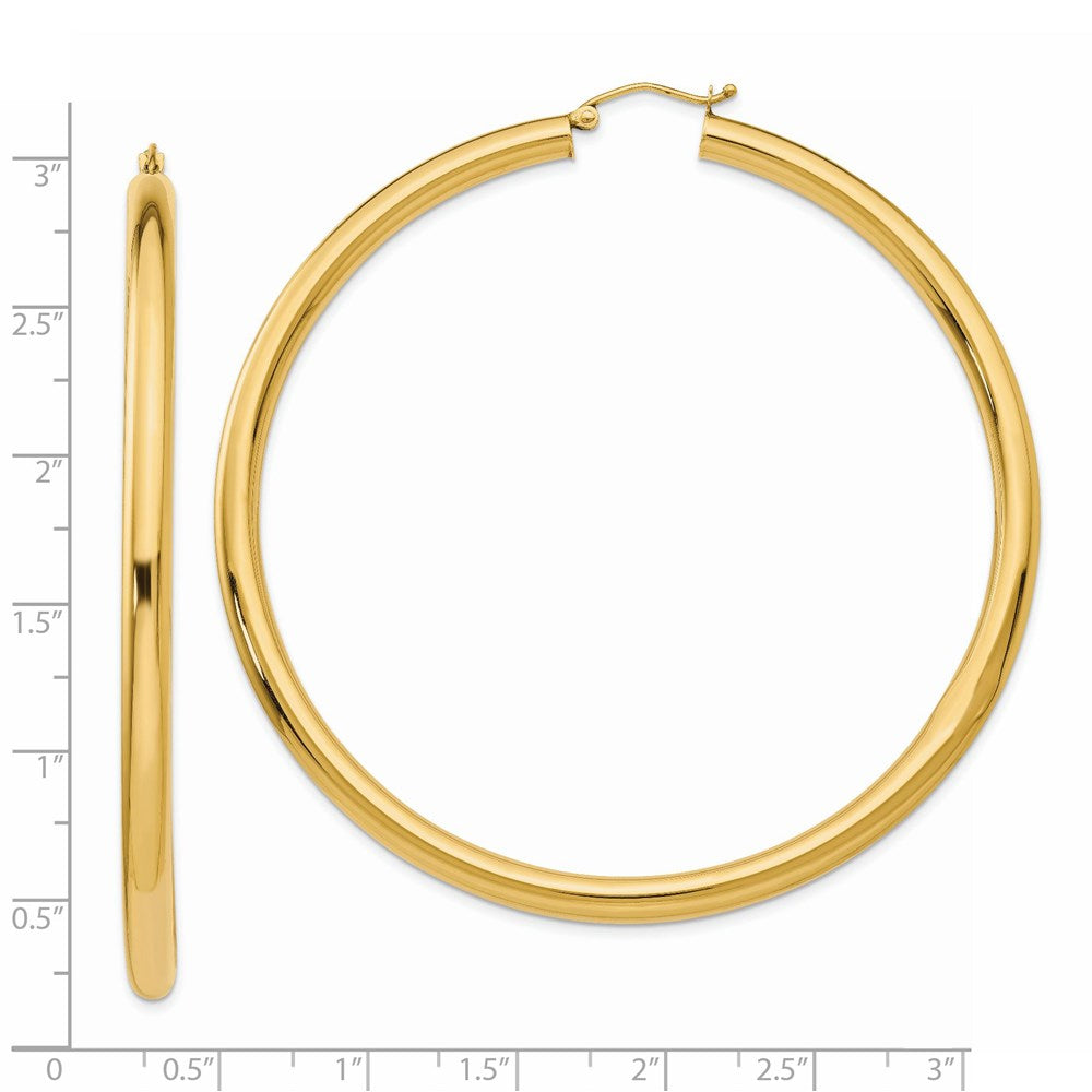 14k Polished 4x70mm Round Tube Hoop Earrings