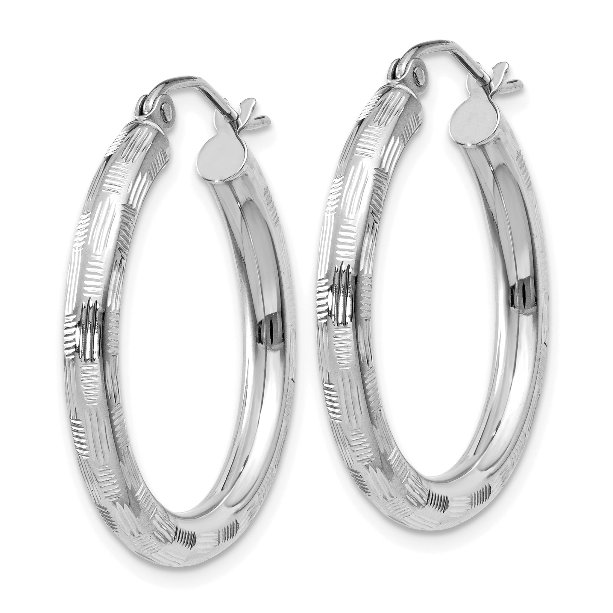 14k White Gold Diamond-cut Hoop Earrings